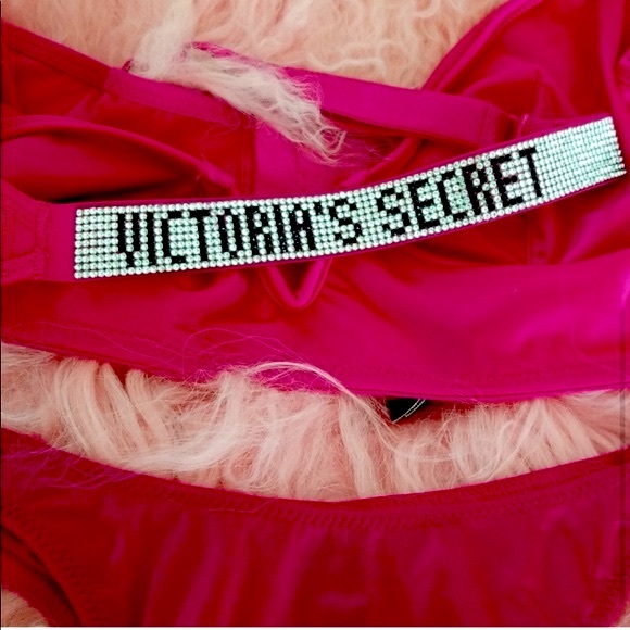 Victorias Secret Long Line V Shine Strap Bra Hot Fuchsia Pink Set - Picture 8 of 10